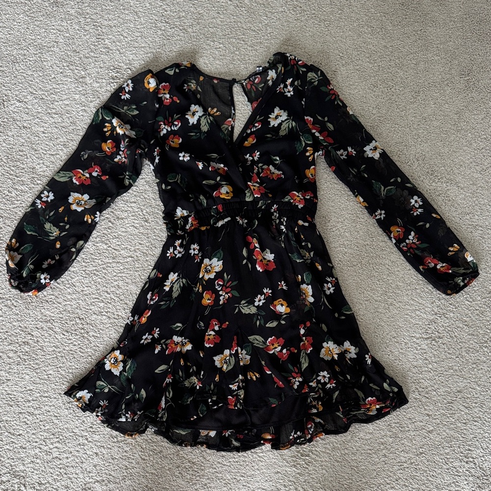 Trixxi Black Floral Long Sleeve Dress